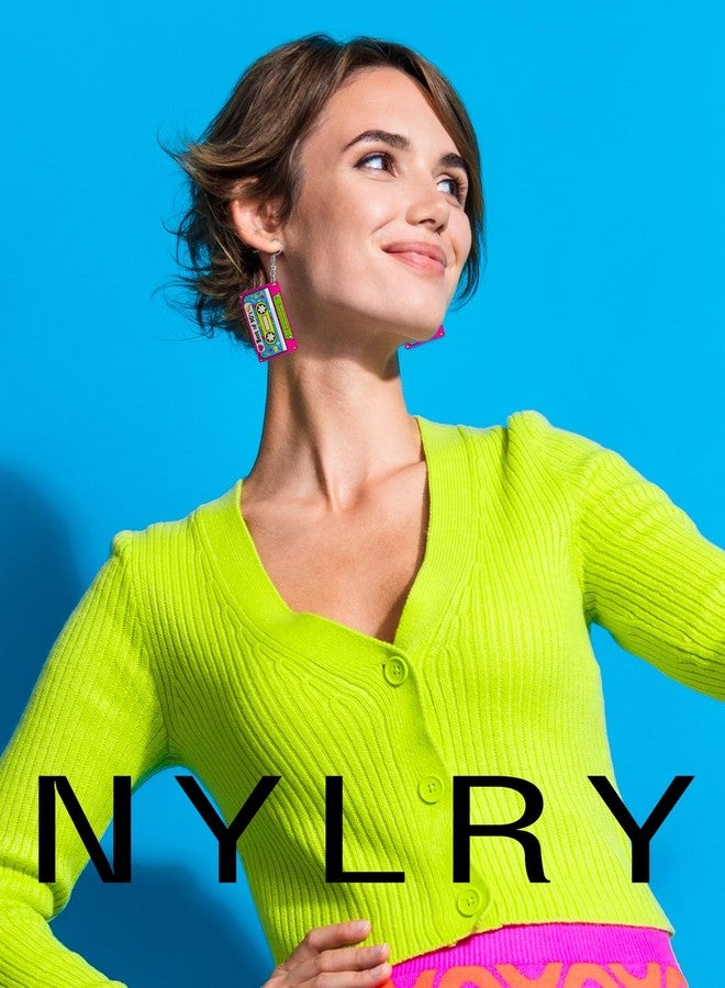 Nylry Neon Earrings for Women Cassette Tape Earrings for 80s 90s Outfit Acrylic Drop Earring 80s Accessories for Women Neon Party Decorations Halloween Costume Neon Jewelry Accessories Gifts-A - Image 2